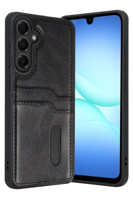 Uray store Samsung Galaxy A37 5G Sara Kartvizitli Deri Kılıf - Siyah