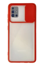 Uray store Samsung Galaxy A71 Kılıf Palm Buzlu Kamera Sürgülü Silikon - Kırmızı