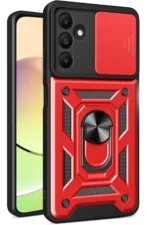 Uray store Samsung Galaxy M15 Kılıf Pars Lens Yüzüklü Silikon - Kırmızı
