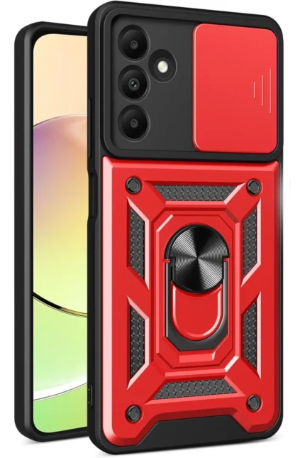 Uray store Samsung Galaxy M15 Kılıf Pars Lens Yüzüklü Silikon - Kırmızı