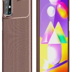 Uray store Samsung Galaxy M31S Kılıf Auto Focus Karbon Kapak - Kahverengi
