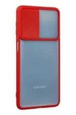 Uray store Samsung Galaxy M52 5G Kılıf Palm Buzlu Kamera Sürgülü Silikon - Kırmızı - Görsel 2