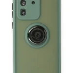 Uray store Samsung Galaxy S20 Ultra Kılıf Montreal Yüzüklü Silikon Kapak - Yeşil