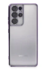 Uray store Samsung Galaxy S21 Ultra Kılıf Razer Lensli Silikon - Mor - Görsel 2