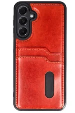 Uray store Samsung Galaxy S24 FE Kılıf Sara Kartvizitli Deri Kılıf - Kırmızı