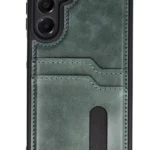 Uray store Samsung Galaxy S24 FE Kılıf Sara Kartvizitli Deri Kılıf - Koyu Yeşil