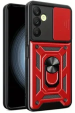 Uray store Samsung Galaxy S24 FE Pars Lens Yüzüklü Silikon - Kırmızı