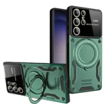 Uray store Samsung Galaxy S24 Ultra Kılıf Joy Lens Standlı Kapak - Koyu Yeşil