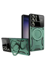 Uray store Samsung Galaxy S24 Ultra Kılıf Joy Lens Standlı Kapak - Koyu Yeşil