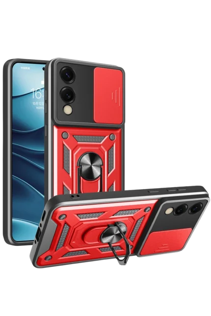 Uray store Samsung Galaxy S25 Edge Pars Lens Yüzüklü Silikon - Kırmızı
