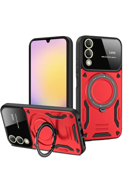 Uray store Samsung Galaxy S25 Edge Kılıf Joy Lens Standlı Kapak - Kırmızı