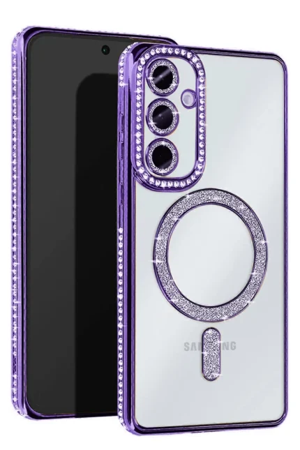 Uray store Samsung Galaxy S25 Kılıf Joke Simli Magneticsafe Kılıf - Derin Mor