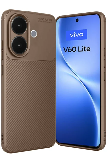 Uray store Vivo V60 Lite Auto Focus Karbon Kapak - Kahverengi