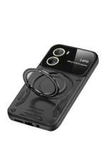 Uray store Vivo Y16 Kılıf Joy Lens Standlı Kapak - Siyah - Görsel 3