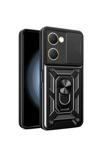 Uray store Vivo Y18 Kılıf Pars Lens Yüzüklü Silikon - Siyah