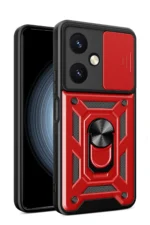 Uray store Vivo Y27 Kılıf Pars Lens Yüzüklü Silikon - Kırmızı