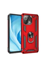Uray store Xiaomi Mİ 11 Lite Kılıf Sofya Yüzüklü Silikon Kapak - Kırmızı