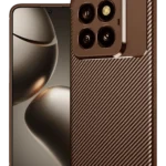 Uray store Xiaomi Mi 14T Pro Kılıf Auto Focus Karbon Kapak - Kahverengi
