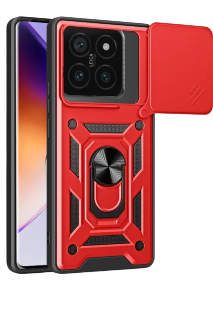 Uray store Xiaomi Mi 14T Pro Kılıf Pars Lens Yüzüklü Silikon - Kırmızı