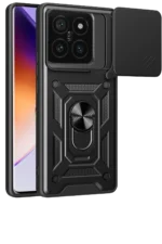 Uray store Xiaomi Mi 14T Pro Kılıf Pars Lens Yüzüklü Silikon - Siyah