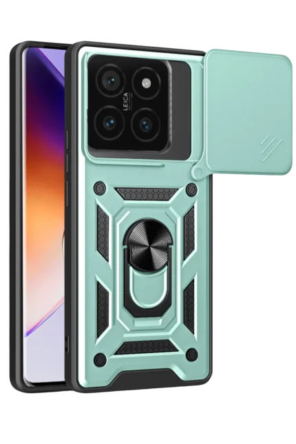 Uray store Xiaomi Mi 14T Pro Kılıf Pars Lens Yüzüklü Silikon - Yeşil