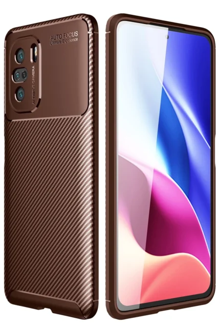 Uray store Xiaomi Poco F3 Kılıf Auto Focus Karbon Kapak - Kahverengi