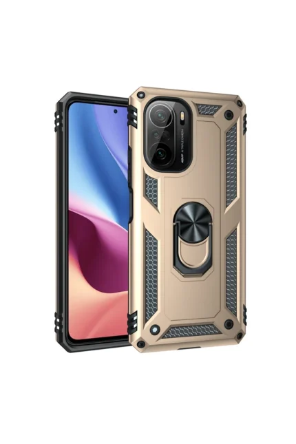 Uray store Xiaomi Poco F3 Kılıf Sofya Yüzüklü Silikon Kapak - Gold