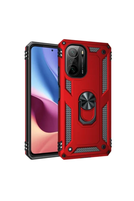 Uray store Xiaomi Poco F3 Kılıf Sofya Yüzüklü Silikon Kapak - Kırmızı