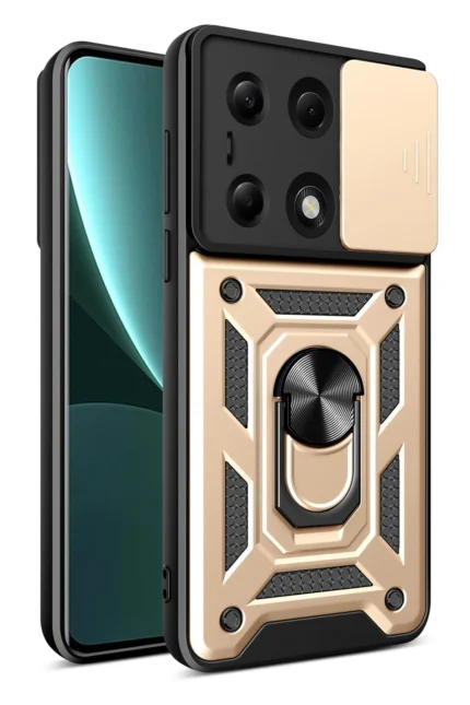 Uray store Xiaomi Poco M6 Pro 4G Kılıf Pars Lens Yüzüklü Silikon - Gold