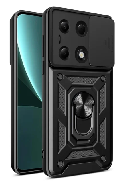 Uray store Xiaomi Poco M6 Pro 4G Kılıf Pars Lens Yüzüklü Silikon - Siyah