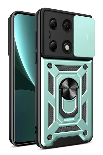 Uray store Xiaomi Poco M6 Pro 4G Kılıf Pars Lens Yüzüklü Silikon - Yeşil