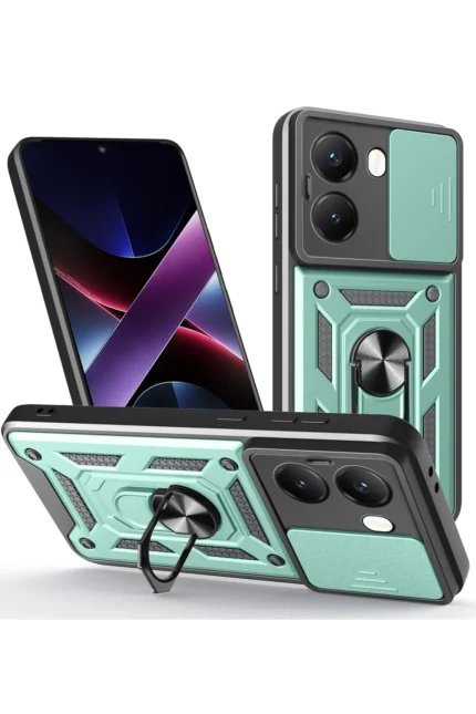 Uray store Xiaomi Poco X7 Pro Kılıf Pars Lens Yüzüklü Silikon - Yeşil