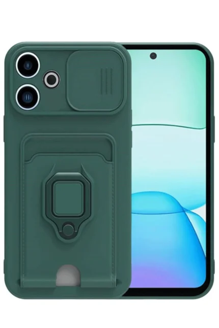 Uray store Xiaomi Redmi 13 4G Kılıf Zuma Kartvizitli Yüzüklü Silikon - Yeşil