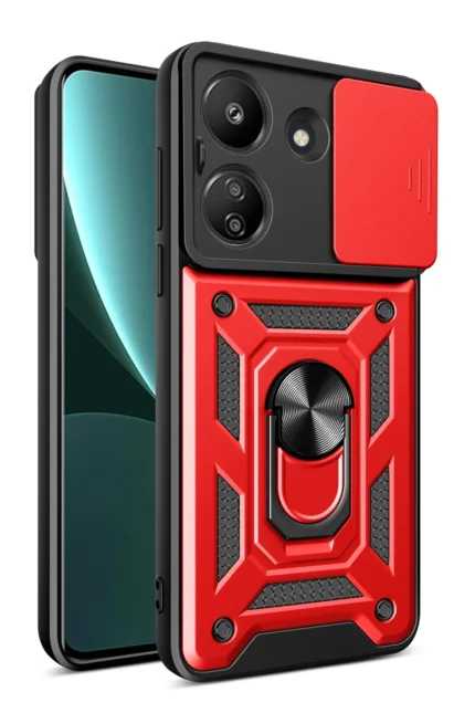 Uray store Xiaomi Redmi 13C Kılıf Pars Lens Yüzüklü Silikon - Kırmızı