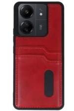 Uray store Xiaomi Redmi 13C Kılıf Sara Kartvizitli Deri Kılıf - Kırmızı - Görsel 2