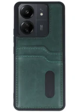 Uray store Xiaomi Redmi 13C Kılıf Sara Kartvizitli Deri Kılıf - Koyu Yeşil - Görsel 2