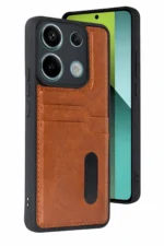 Uray store Xiaomi Redmi 15C 4G Sara Kartvizitli Deri Kılıf - Taba