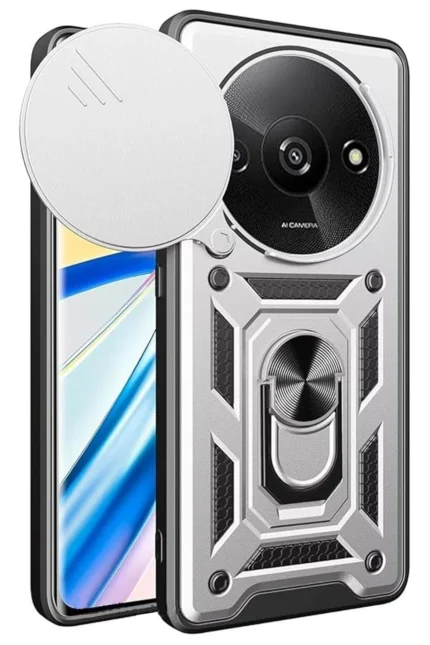 Uray store Xiaomi Redmi A3 4G Kılıf Pars Lens Yüzüklü Silikon - Gümüş