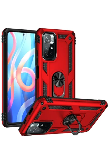 Uray store Xiaomi Redmi Note 11T Kılıf Sofya Yüzüklü Silikon Kapak - Kırmızı