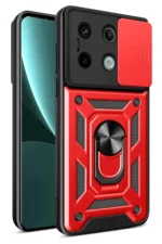 Uray store Xiaomi Redmi Note 13 Pro 4G Pars Lens Yüzüklü Silikon - Kırmızı