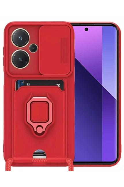 Uray store Xiaomi Redmi Note 13 Pro Plus Kılıf Zuma Kartvizitli Yüzüklü Silikon - Kırmızı