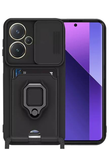 Uray store Xiaomi Redmi Note 13 Pro Plus Kılıf Zuma Kartvizitli Yüzüklü Silikon - Siyah