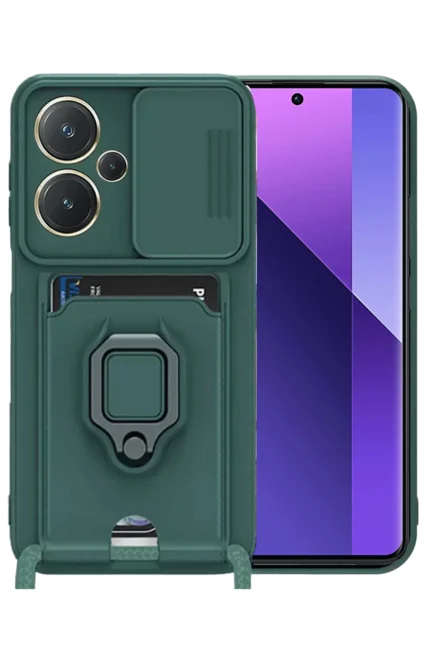 Uray store Xiaomi Redmi Note 13 Pro Plus Kılıf Zuma Kartvizitli Yüzüklü Silikon - Yeşil