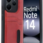 Uray store Xiaomi Redmi Note 14 4G Kılıf Sara Kartvizitli Deri Kılıf - Kırmızı