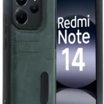 Uray store Xiaomi Redmi Note 14 4G Kılıf Sara Kartvizitli Deri Kılıf - Koyu Yeşil