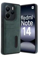 Uray store Xiaomi Redmi Note 14 4G Kılıf Sara Kartvizitli Deri Kılıf - Koyu Yeşil