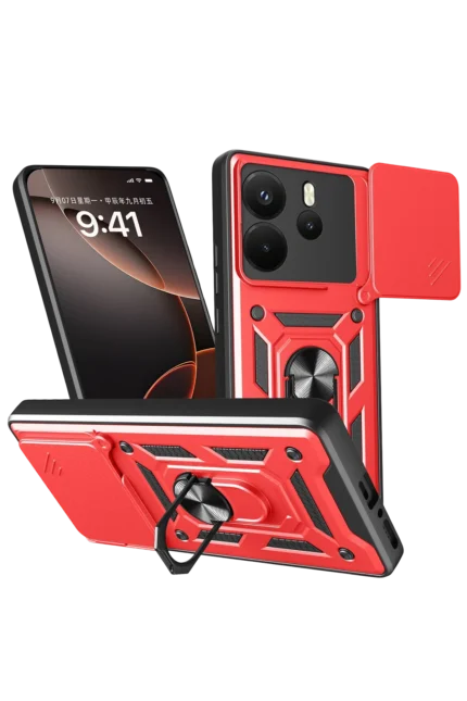 Uray store Xiaomi Redmi Note 14 4G Pars Lens Yüzüklü Silikon - Kırmızı