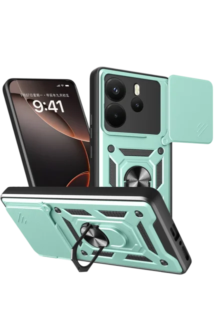 Uray store Xiaomi Redmi Note 14 4G Pars Lens Yüzüklü Silikon - Yeşil