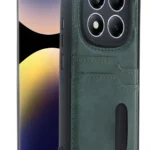 Uray store Xiaomi Redmi Note 14 Pro 4G Kılıf Sara Kartvizitli Deri Kılıf - Koyu Yeşil