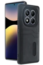 Uray store Xiaomi Redmi Note 14 Pro 4G Kılıf Sara Kartvizitli Deri Kılıf - Siyah